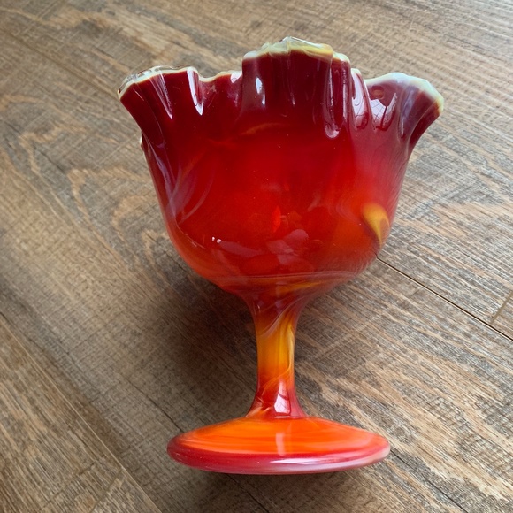 Red Slag Glass Footed Compote - Vintage Imperial Glass Company - Picture 11 of 11